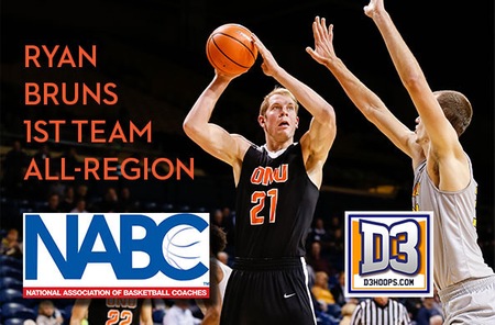 Junior Ryan Bruns named 1st Team All-Great Lakes Region in Men's Basketball by NABC, D3hoops.com