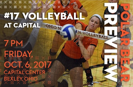 Volleyball: #17 Ohio Northern (16-4 Overall, 1-1 OAC) at Capital (9-12 Overall, 1-1 OAC)